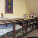 Some of the many handcrafted blankets, quilts, hooked mats and lace work on display at Lutz Mountain Heritage Museum. Lutz Mountain Meeting House